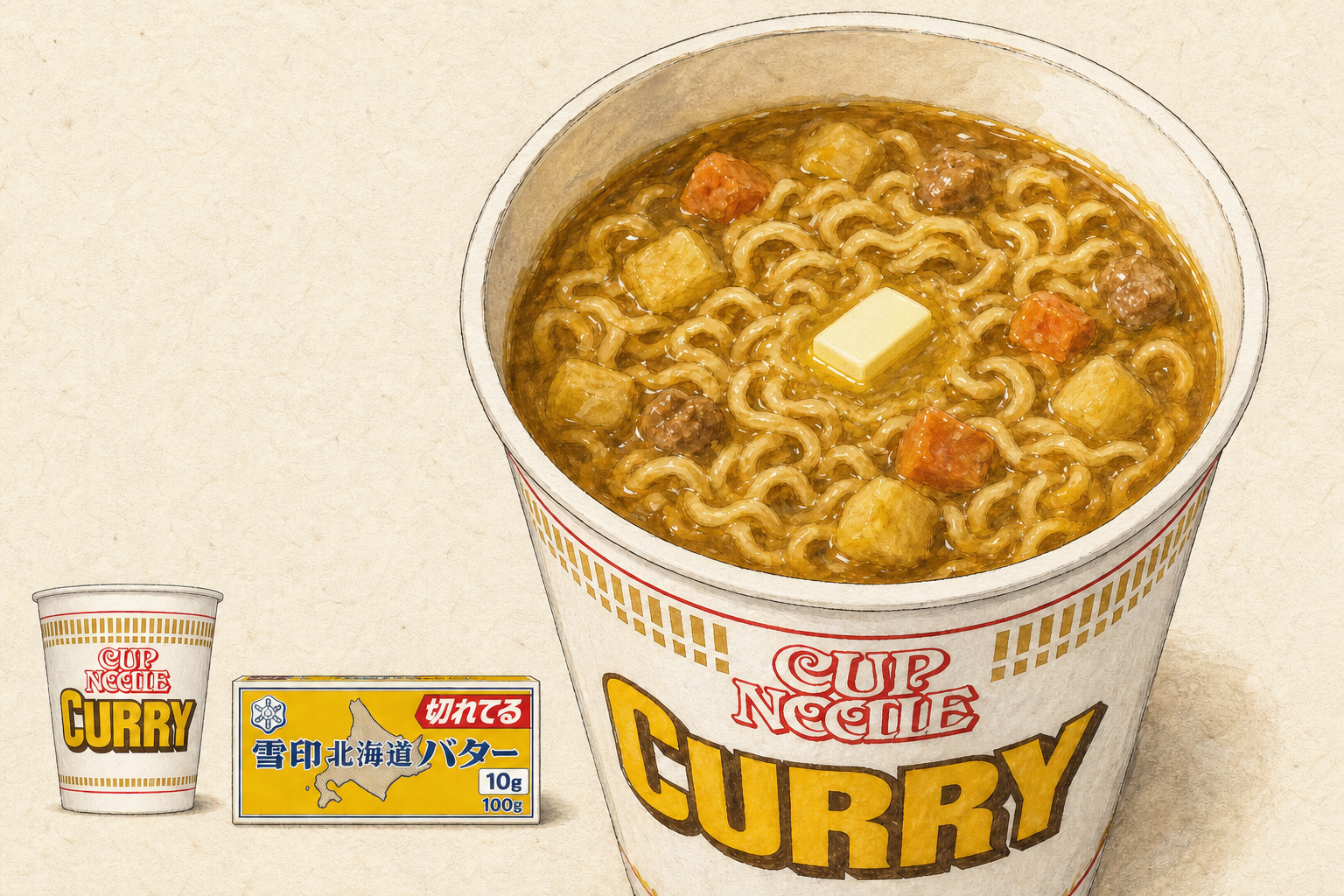 カップヌードル カレーに雪印北海道バター5gをのせた一杯