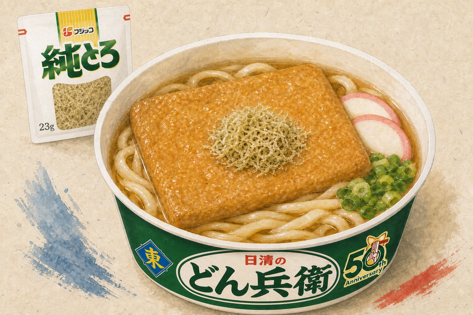 日清のどん兵衛 きつねうどんにフジッコの純とろをのせた一杯