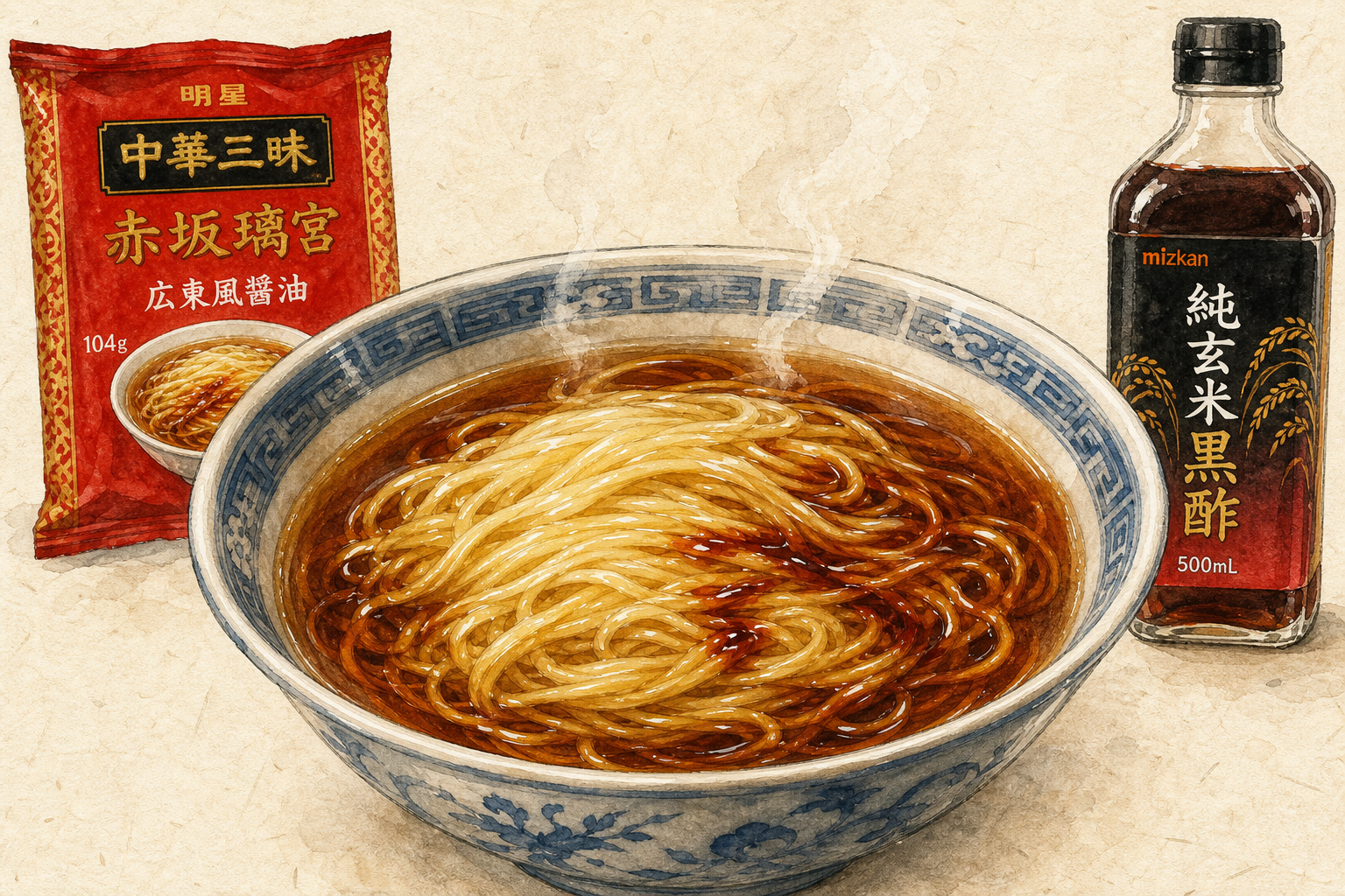 明星 中華三昧 赤坂璃宮 広東風醤油1食へミツカン純玄米黒酢5mLを加えた完成料理イメージ