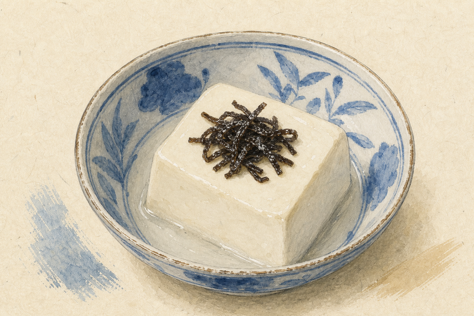 冷奴に塩昆布を加えた手描き風料理イラスト